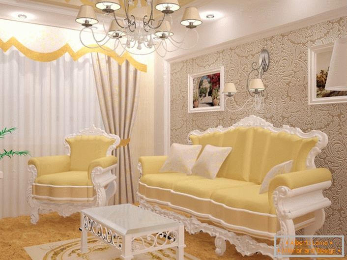 Невелика гостьова кімната в стилі барокко.Ізисканная обстановка. Меблі підібрана в кращих традиціях бароко стилю.