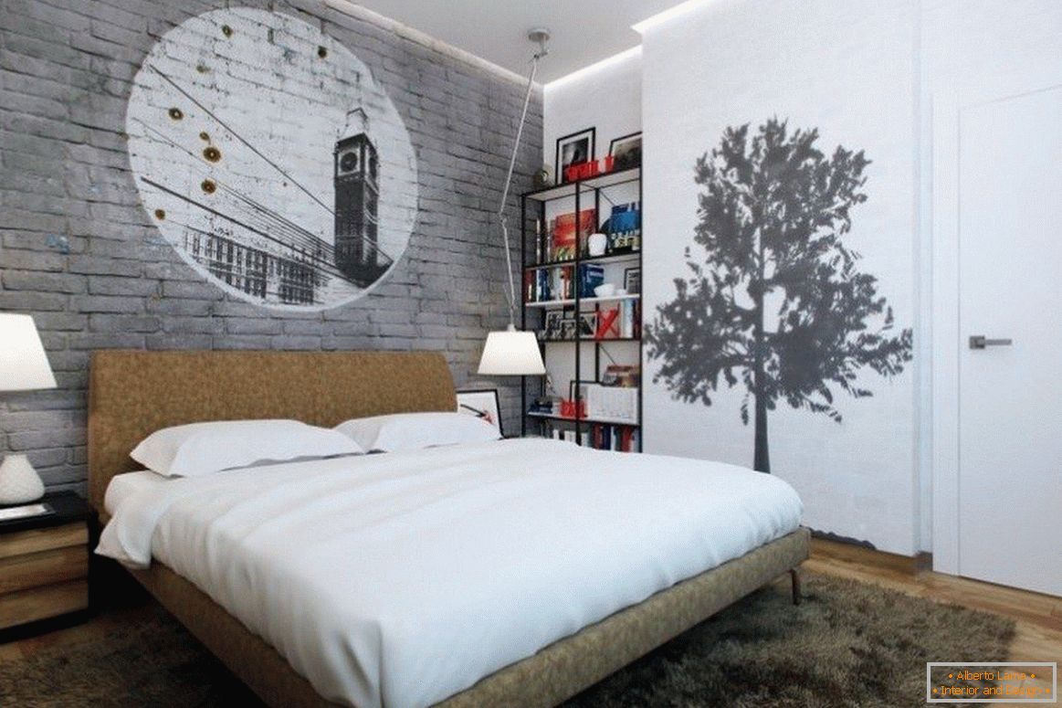 Дерево на стене в спальне