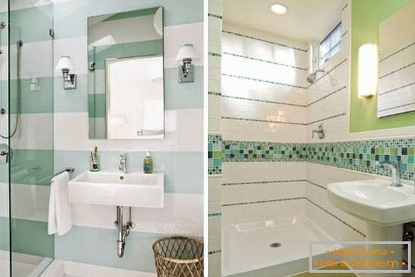 Декор плитка для ванної в білому і зеленому кольорі