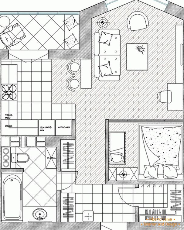 Дизайнерський інтер'єр однокімнатної квартири для молодої пари