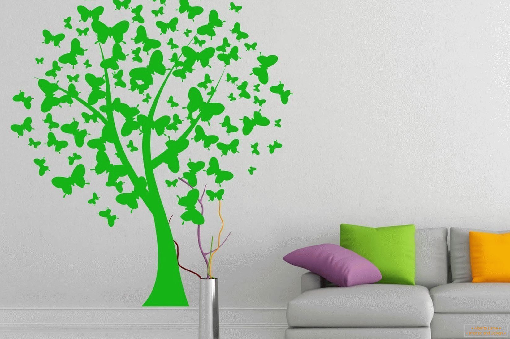 Зелене дерево на білій стіні