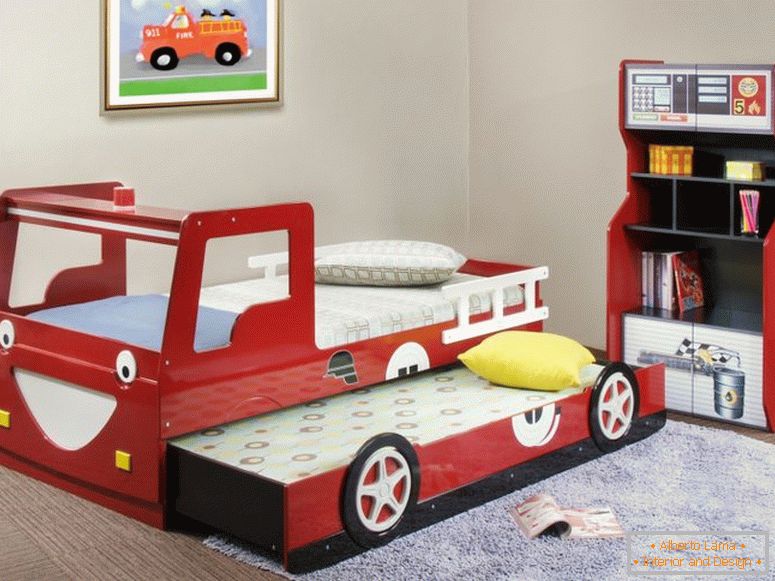 забавні прохолодні дитячі ліжка-дизайн-з-червоно-дерев'яними ламінат-вогнем-вантажівка-обладнані-ковзання і зберігання-кабіни дитячі ліжка домашній декор цільовий будинок-декор-сільський-йосеміті-прикраси-декоратори -розпродаж-і-фетко