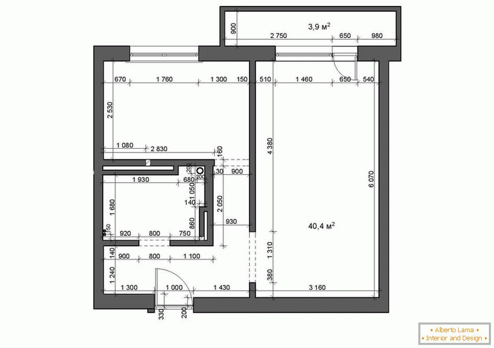 План квартири-студії від 35 до 42 кв. м.