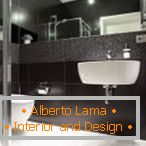 Дизайн ванної в чорному кольорі з білим підлогою
