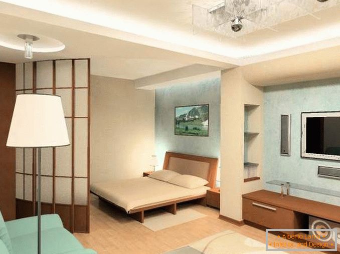 Дизайн 1 кімнатної квартири хрущовки - фото залу зі спальним місцем