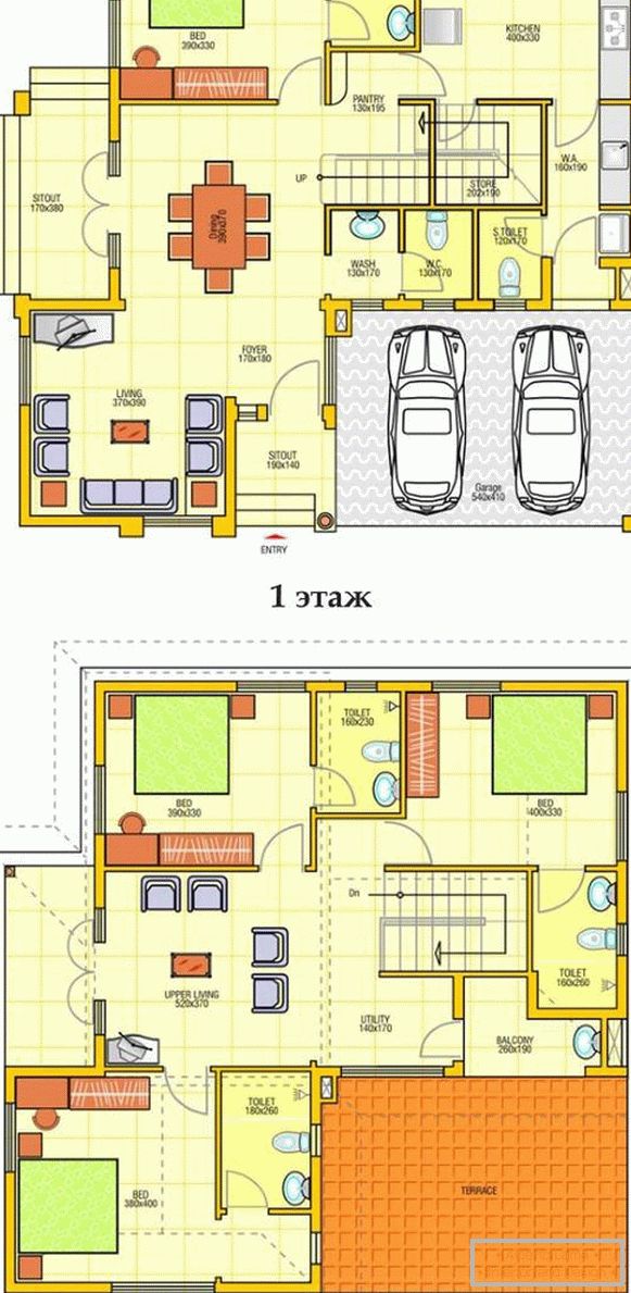 План двоповерхового приватного будинку з гаражем