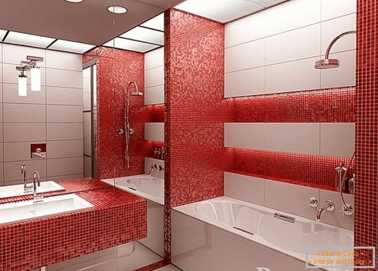 Червона мозаїка у ванній