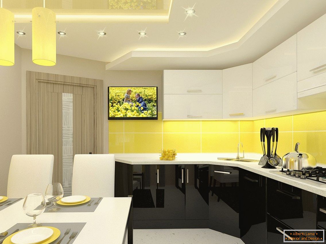 Жовта кухня і білі меблі