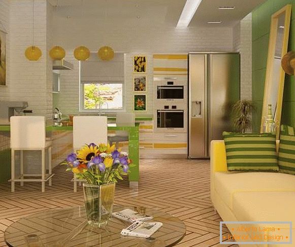 Дизайн кухні вітальні в приватному будинку в сучасному стилі - ідеї 2017
