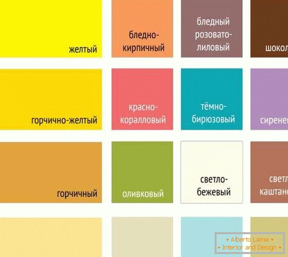 Поєднання кольорів в інтер'єрі 2017 - таблиця