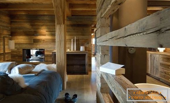 Дизайн інтер'єру заміського будинку в стилі шале - спальня і ванна