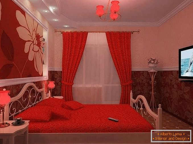 красно белая спальня дизайн, фото 15