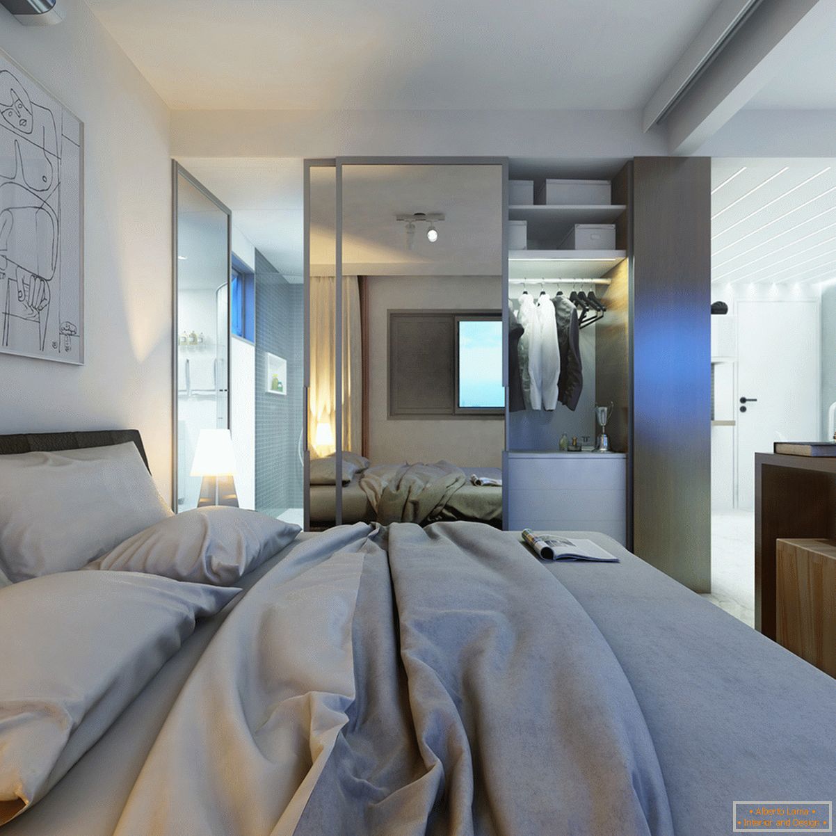Дизайн крихітної спальні в пастельних тонах