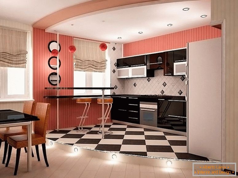 Різні типи підлогового покриття в кухні-студії