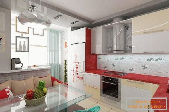 дизайн кухні з балконом і диваном фото, фото 33