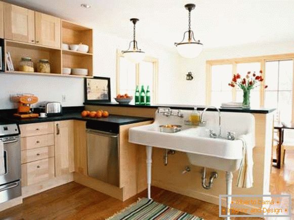 Дизайн кутовий кухні, свомещенной з їдальнею, в приватному будинку - фото