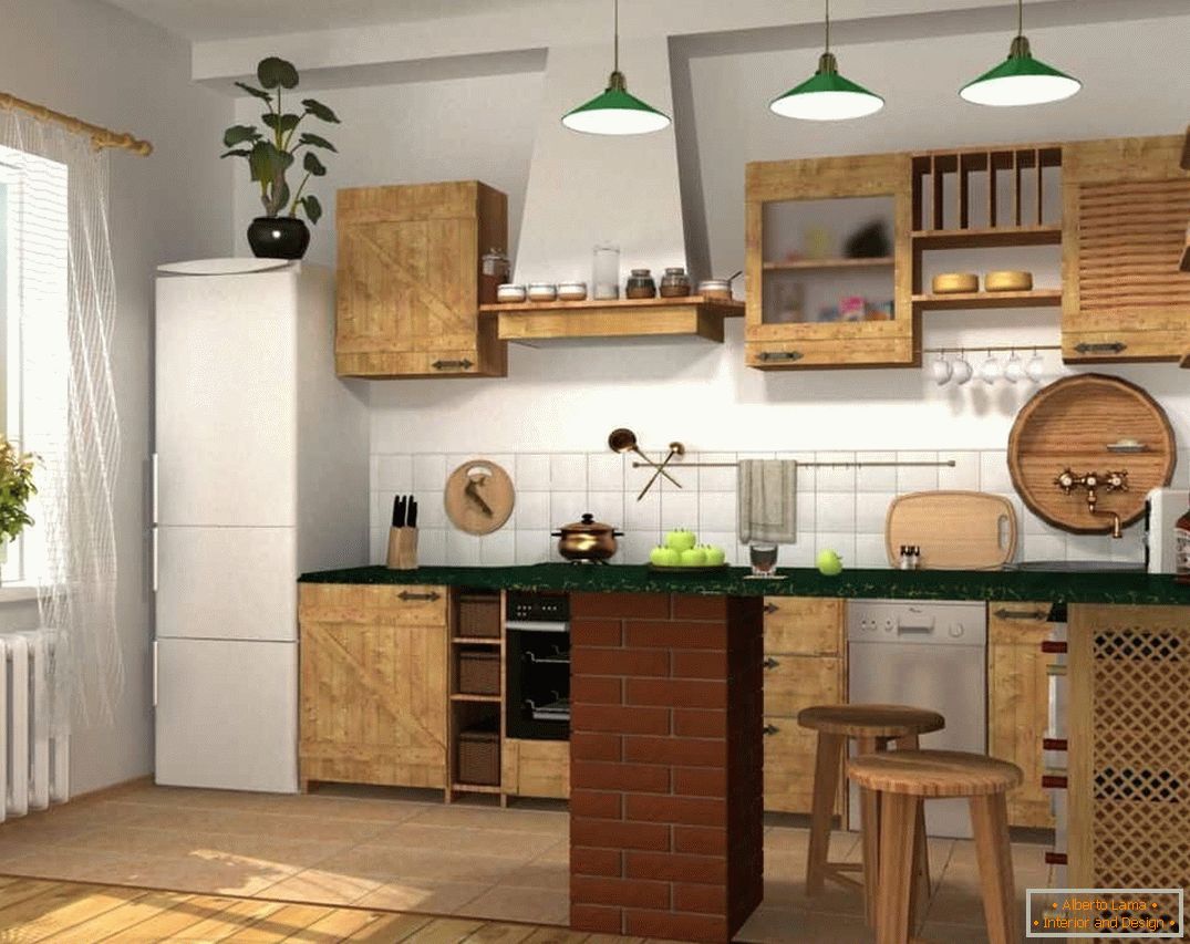 Простора кухня з дерев'яними фасадами