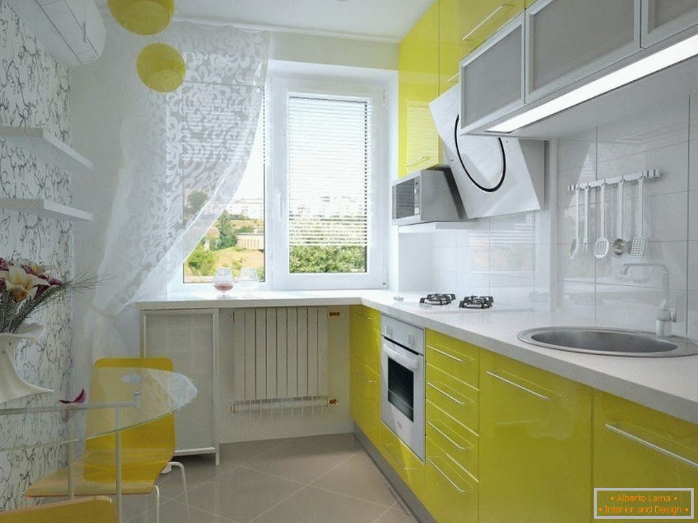 Інтер'єр кухні в біло-жовтому кольорі