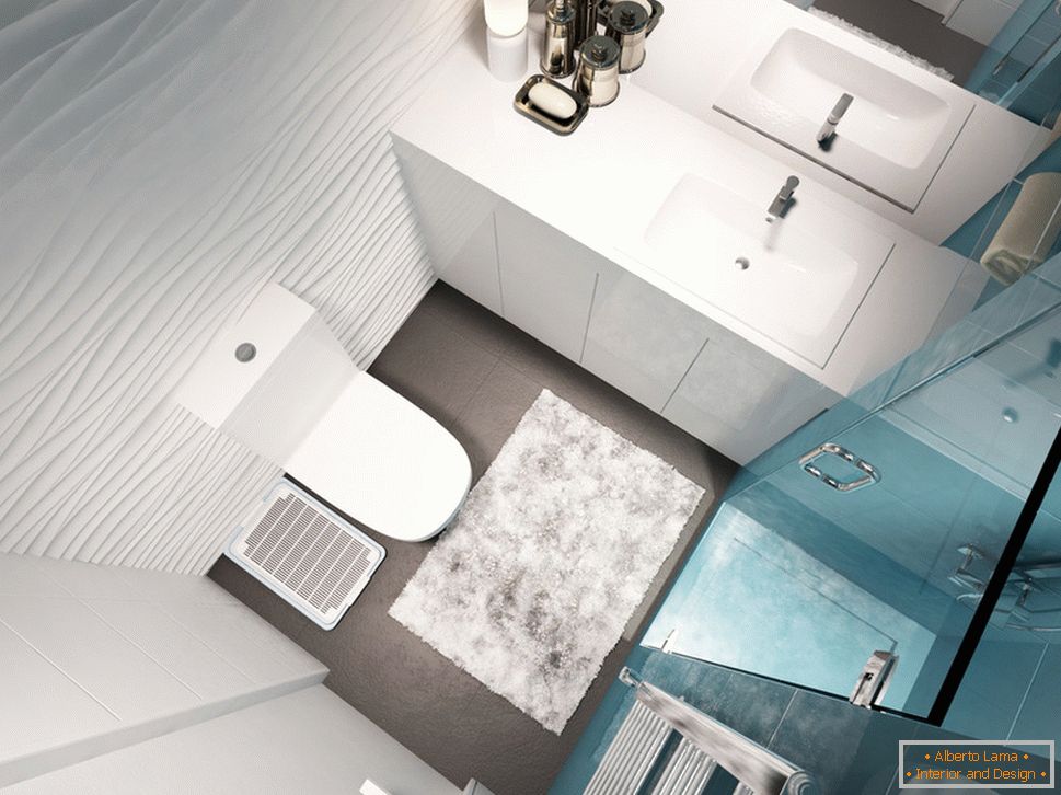 Дизайн ванної кімнати в біло-блакитних тонах