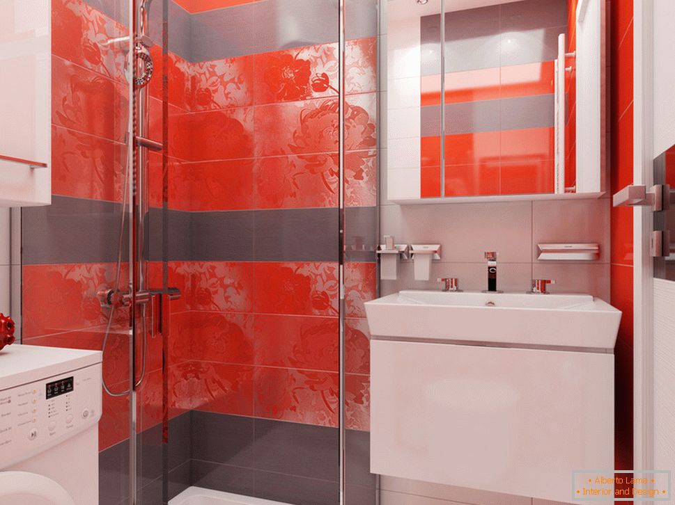 Дизайн ванної кімнати з червоними акцентами - фото 2