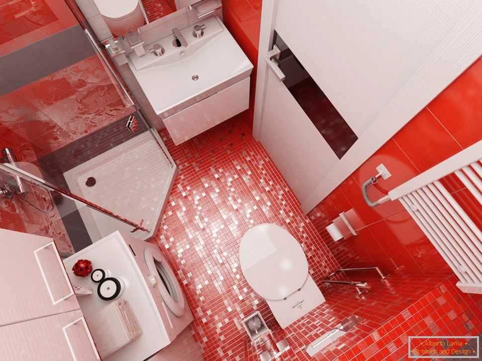 Дизайн ванної кімнати з червоними акцентами - фото 4