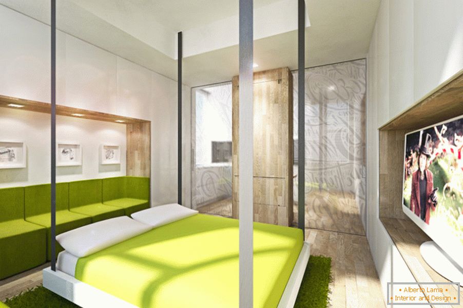 Дизайн квартири трансформер: ліжко в вітальні