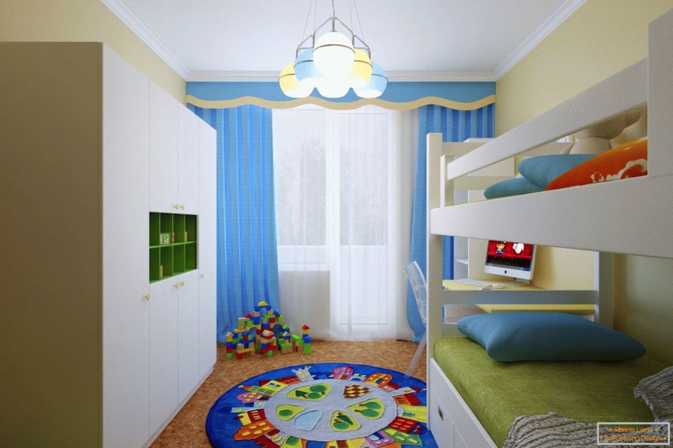 Блакитні штори в кімнаті для хлопчика