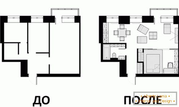 Дизайн проект квартири 40 кв м - креслення до і після