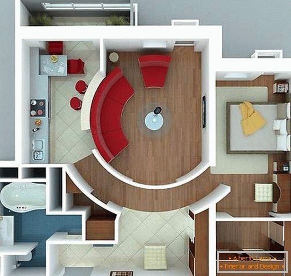 Дизайн проект однокімнатної квартири з окремою спальнею