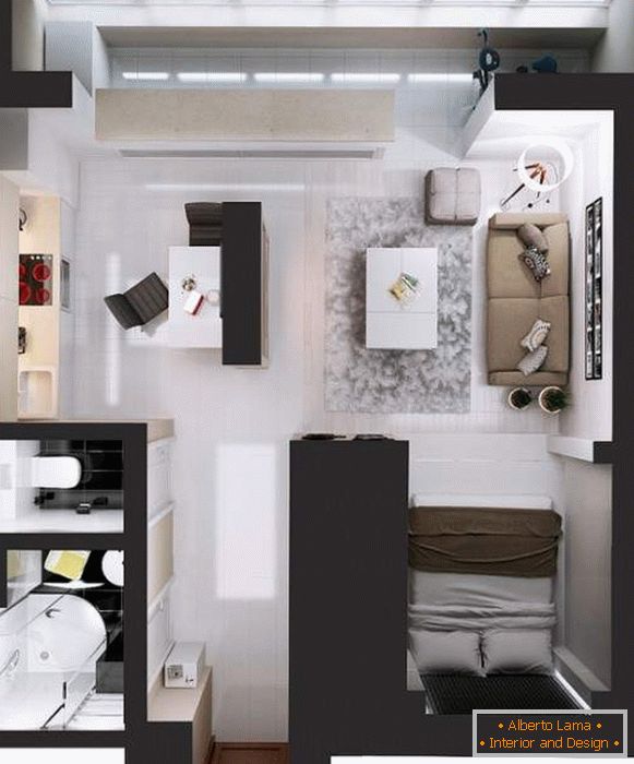 Дизайн проект однокімнатної квартири студії - як розділити спальню і зал