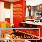 Кухня-вітальня в помаранчевому кольорі