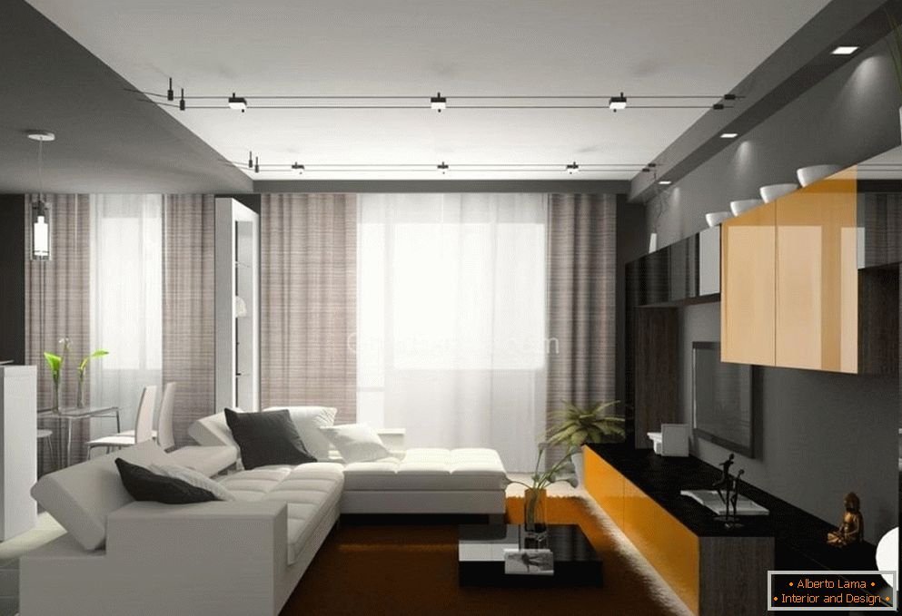 Білий диван і коричневий килим у вітальні