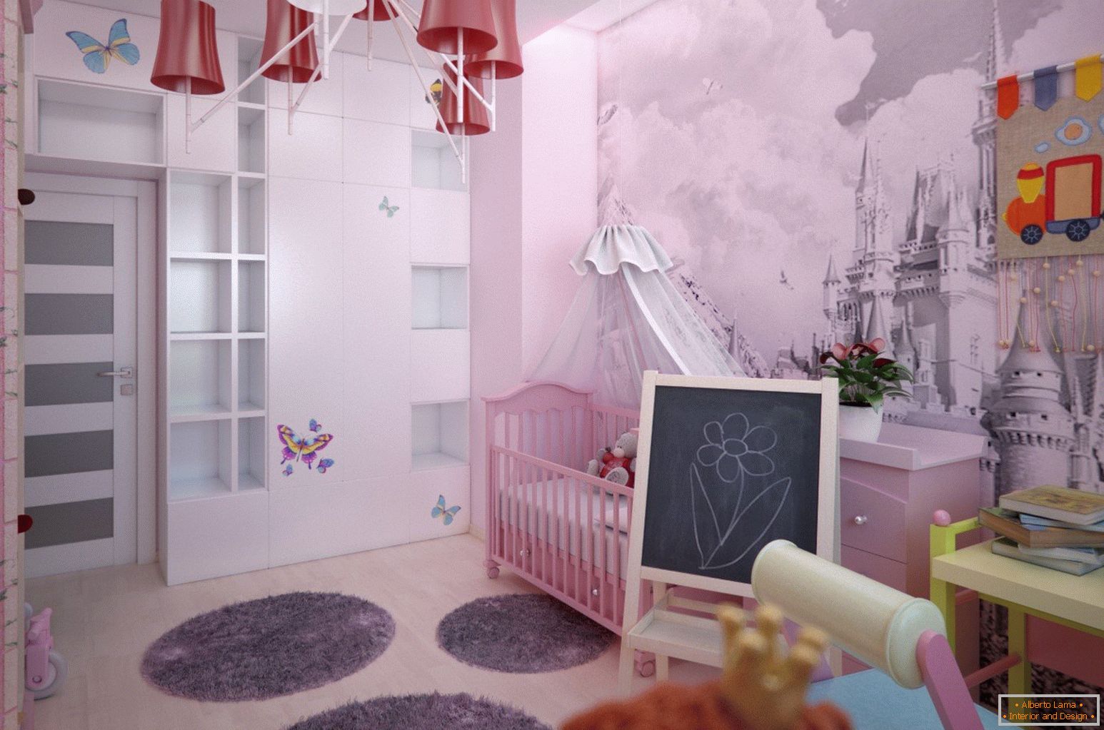 Дизайн інтер'єру дитячої кімнати дівчинки з замком
