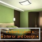 Поєднання зеленого з коричневим в інтер'єрі спальні