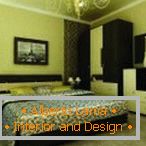 Витончений інтер'єр спальні в зелених і коричневих тонах
