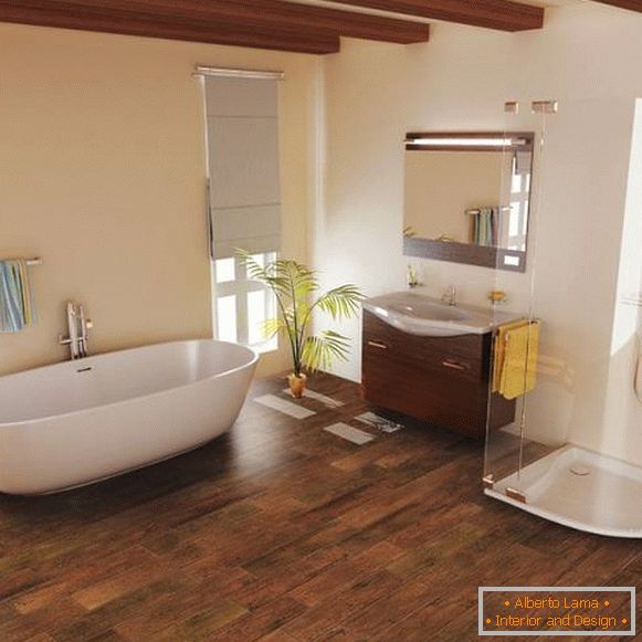 Дизайн ванної кімнати з плиткою в виде дерева