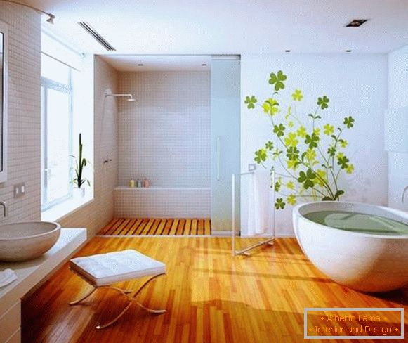 Дизайн ванної кімнати з дерев'яними підлогами
