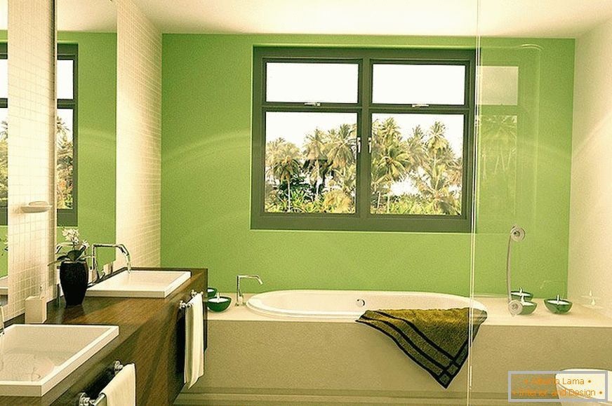 Ванна з вікном в зеленом дизайне