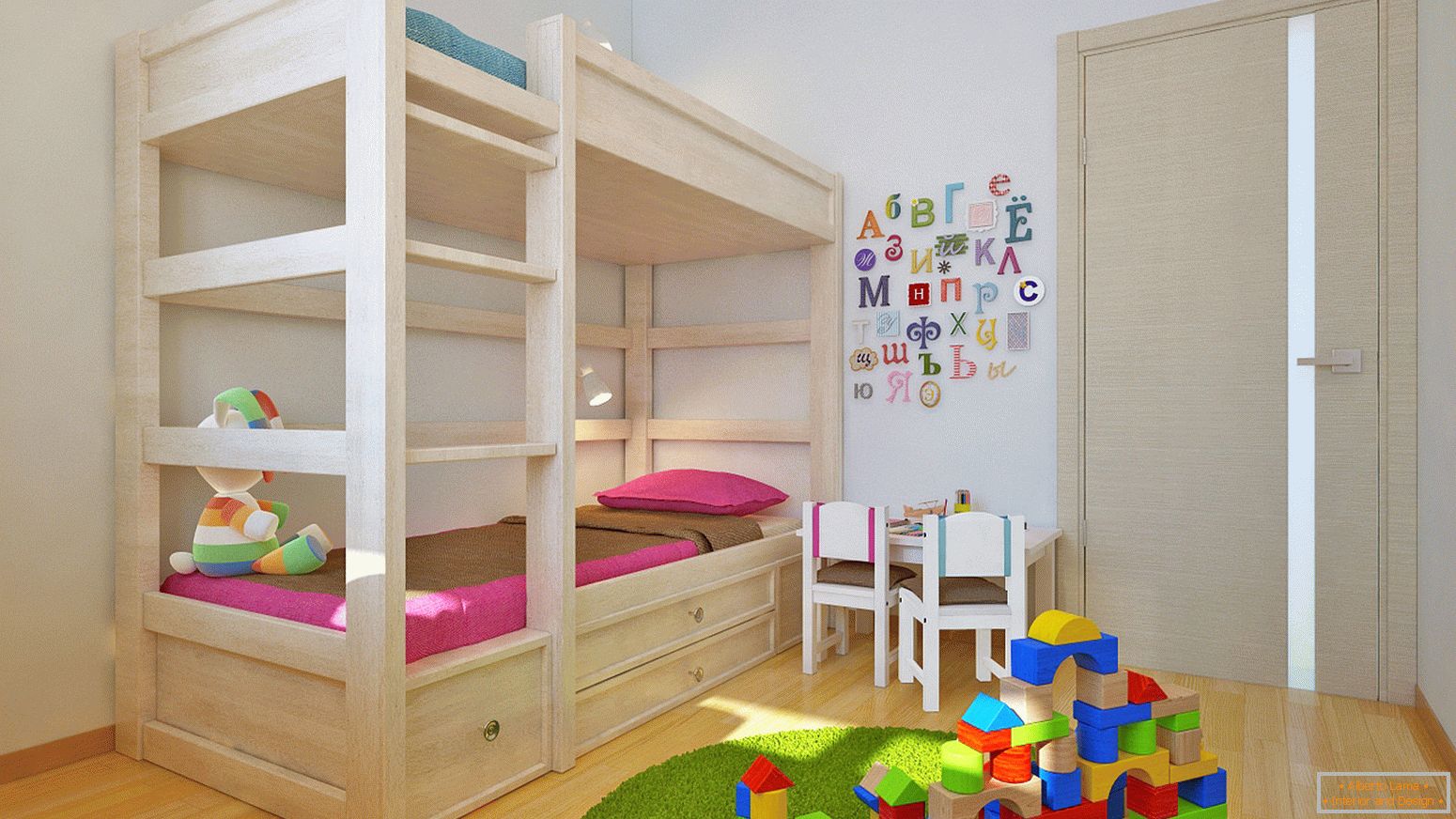 Двох'ярусне ліжко в дитячій кімнаті