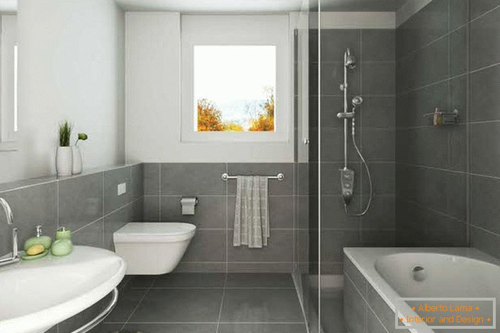 Стиль модерн м'який, нейтральний, спокійний. Класичне поєднання білого і чорного - відмінний варіант для оформлення ванної кімнати.