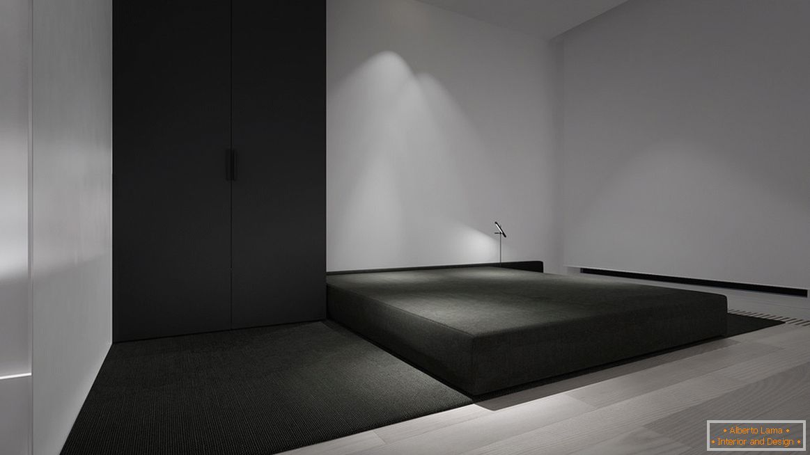 Спальня в стилі мінімалізм - найяскравіший приклад особливості оформлення. Головна особливість - мінімум меблів.