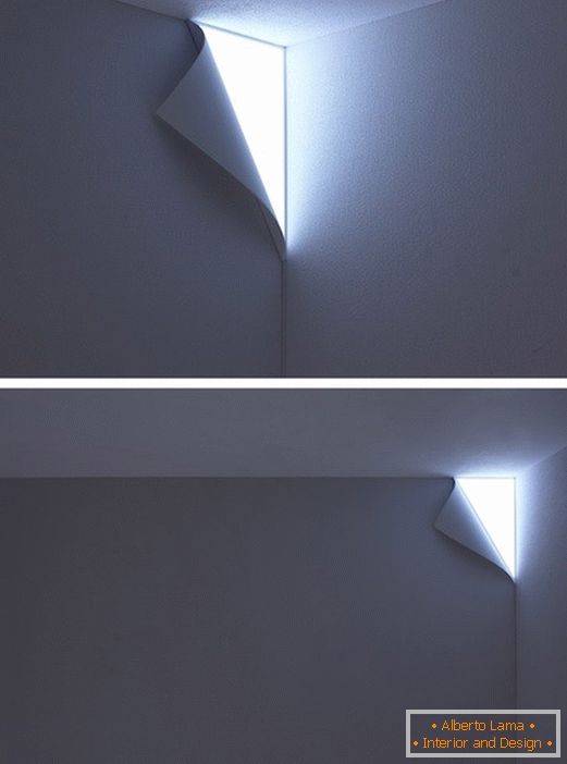 Світильник в стіні у вигляді загнутого краю паперу