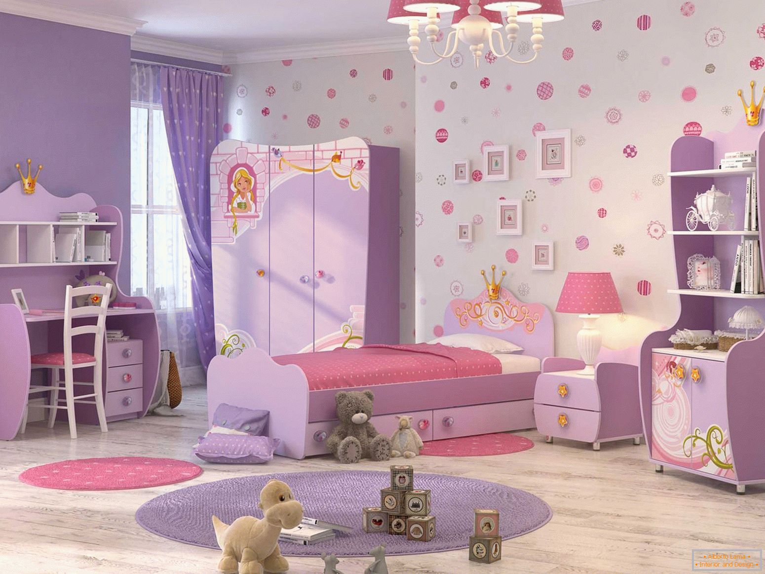 Фіолетовий і рожевий в дизайні дитячої