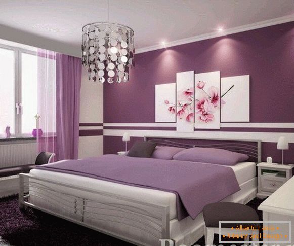 Фіолетові кольори в інтер'єрі спальні