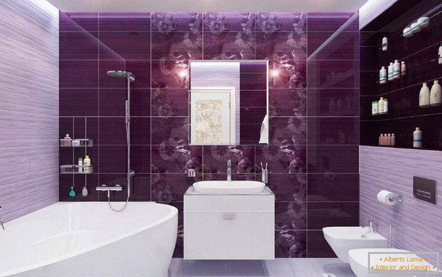 Ванна кімната з фіолетовою плиткою