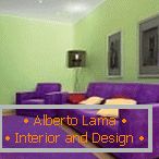 Фіолетова меблі і зелені стіни