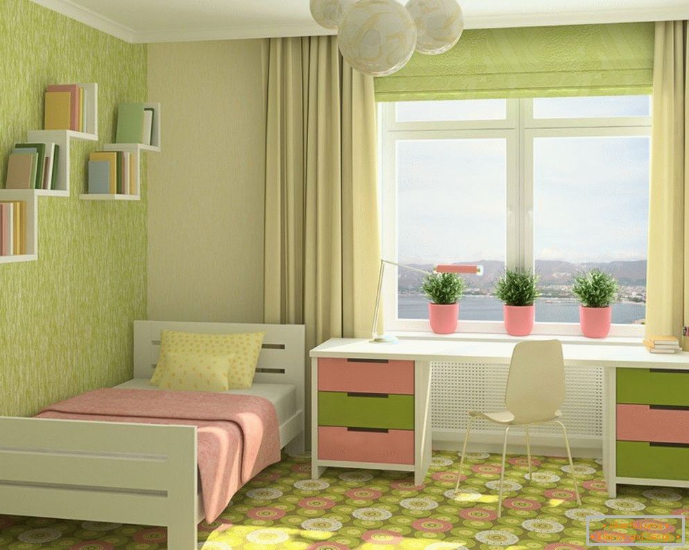 Поєднання рожевого і фісташки кольору в дитячій кімнаті