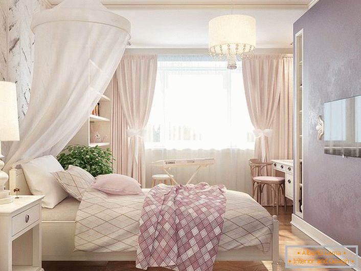 Кімната для маленької принцеси. Балдахін з білої легкої, напівпрозорої тканини зробить сон дитини ще більш комфортним.