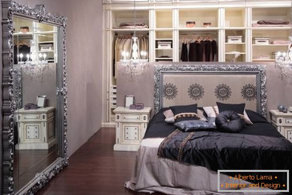 Шикарний інтер'єр спальні з гардеробною кімнатою