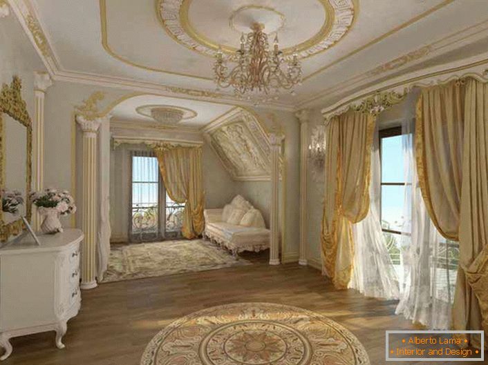Кімната в стилі бароко в заміському будинку на півдні Швейцарії прикрашена з використанням поліуретанової ліпнини. 